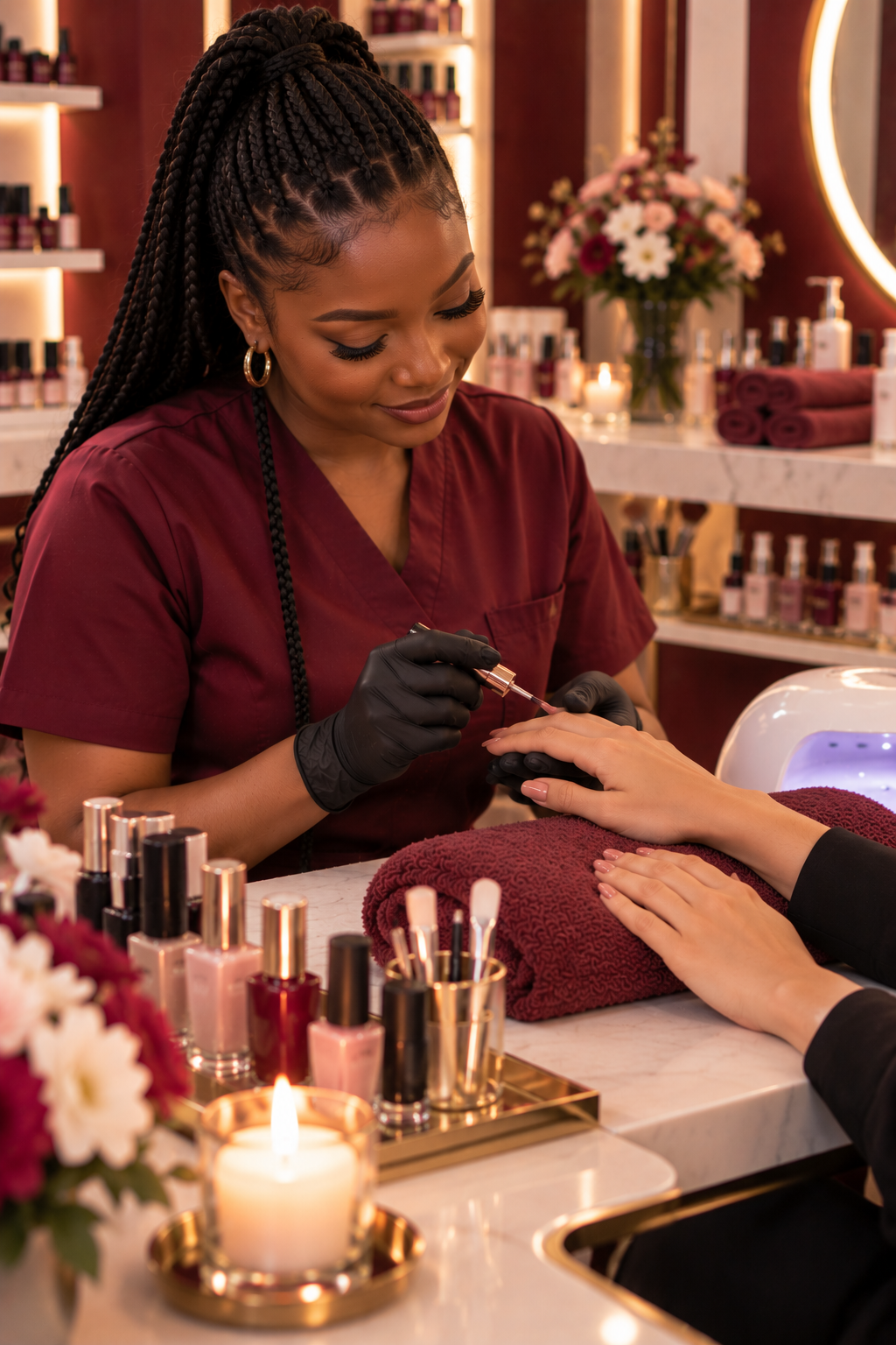 Professionnelle réalisant une manucure à sa cliente